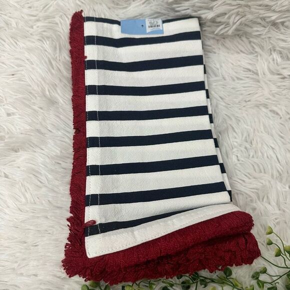 Talbots 4 Piece Napkins - Striped Blue & Red Fringes with Embroidered Shell Prin - Picture 4 of 7